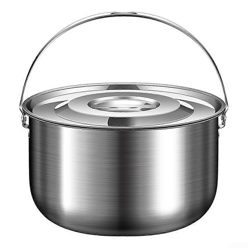 Stainless Steel Camping Pot With Lid And Handle 2.4L Capacity For Stewing Steaming Cooking Portable Pot