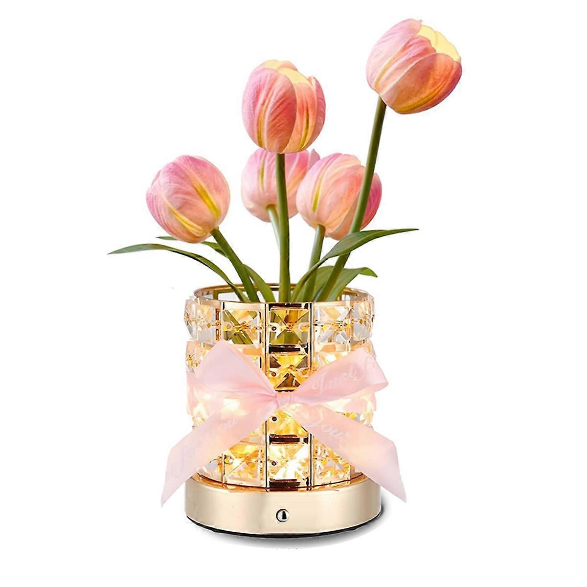 LED Tulip Cordless Night Light Dimmable Crystal Base USB Charge
