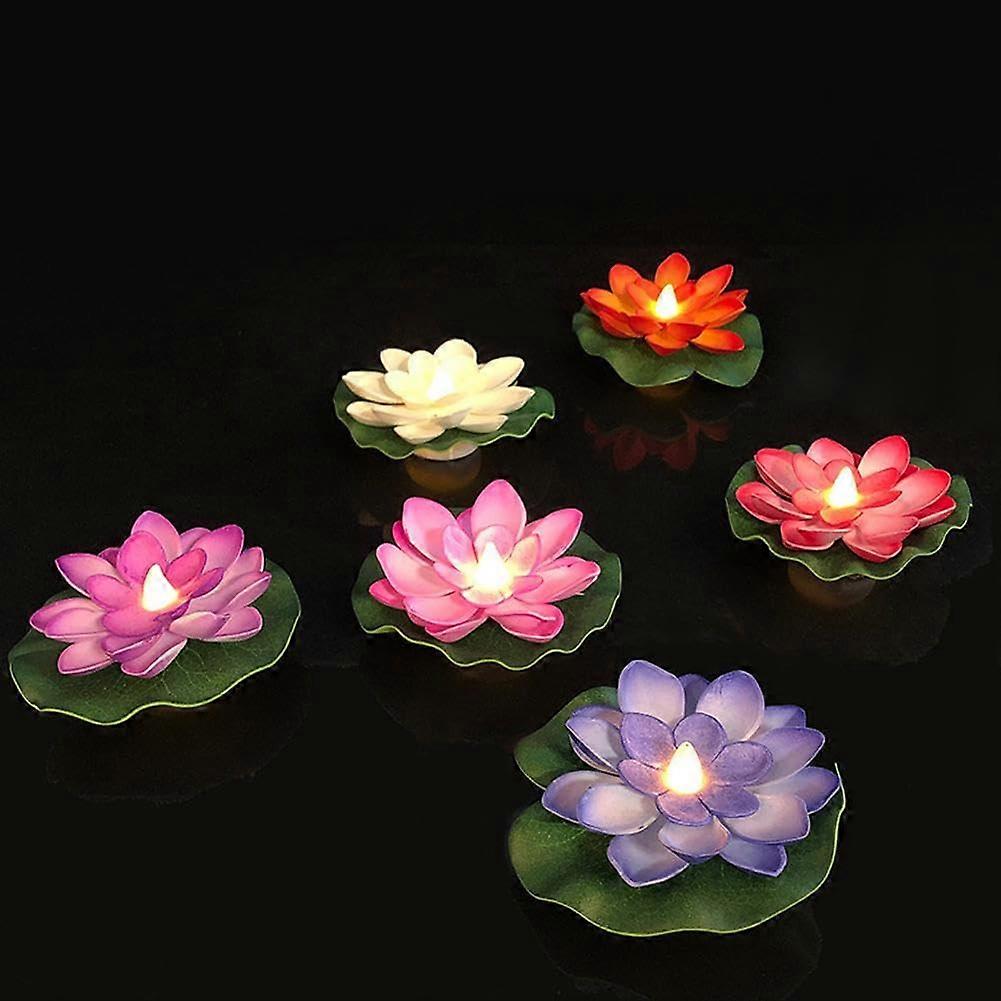 Floating Pool Lights LED 6-Pcs Waterproof Battery-Operated Artificial Foam Lotus Water Lily For Garden Fountains