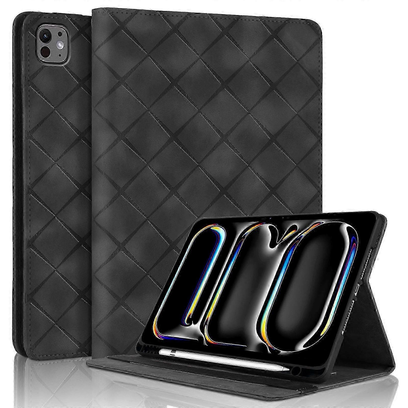 Rhombus Embossed Leather Smart Tablet Case 2025