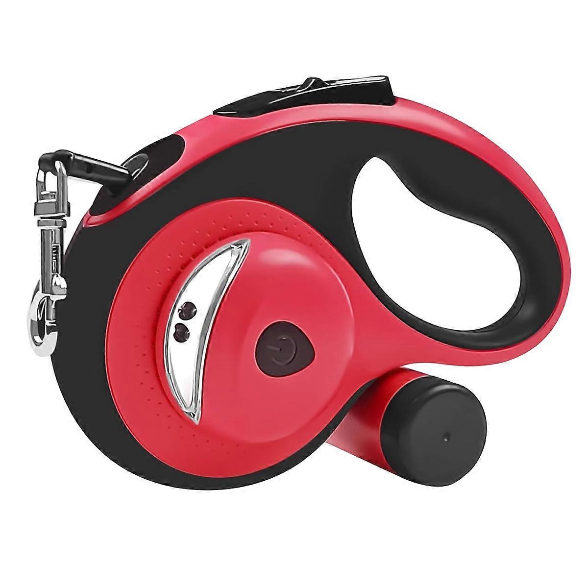 Retractable Dog Leash with Waste Bag Dispenser and Flashlight, Red