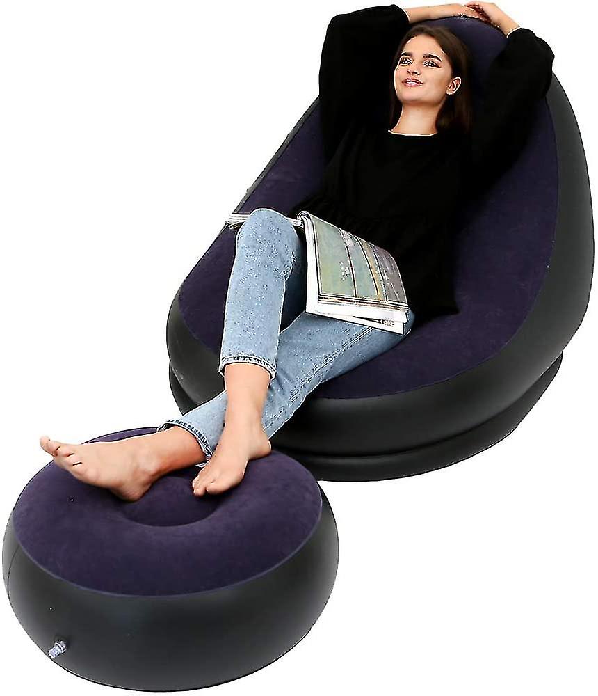 Canapé gonflable extérieur et repose-pieds pliable (bleu)