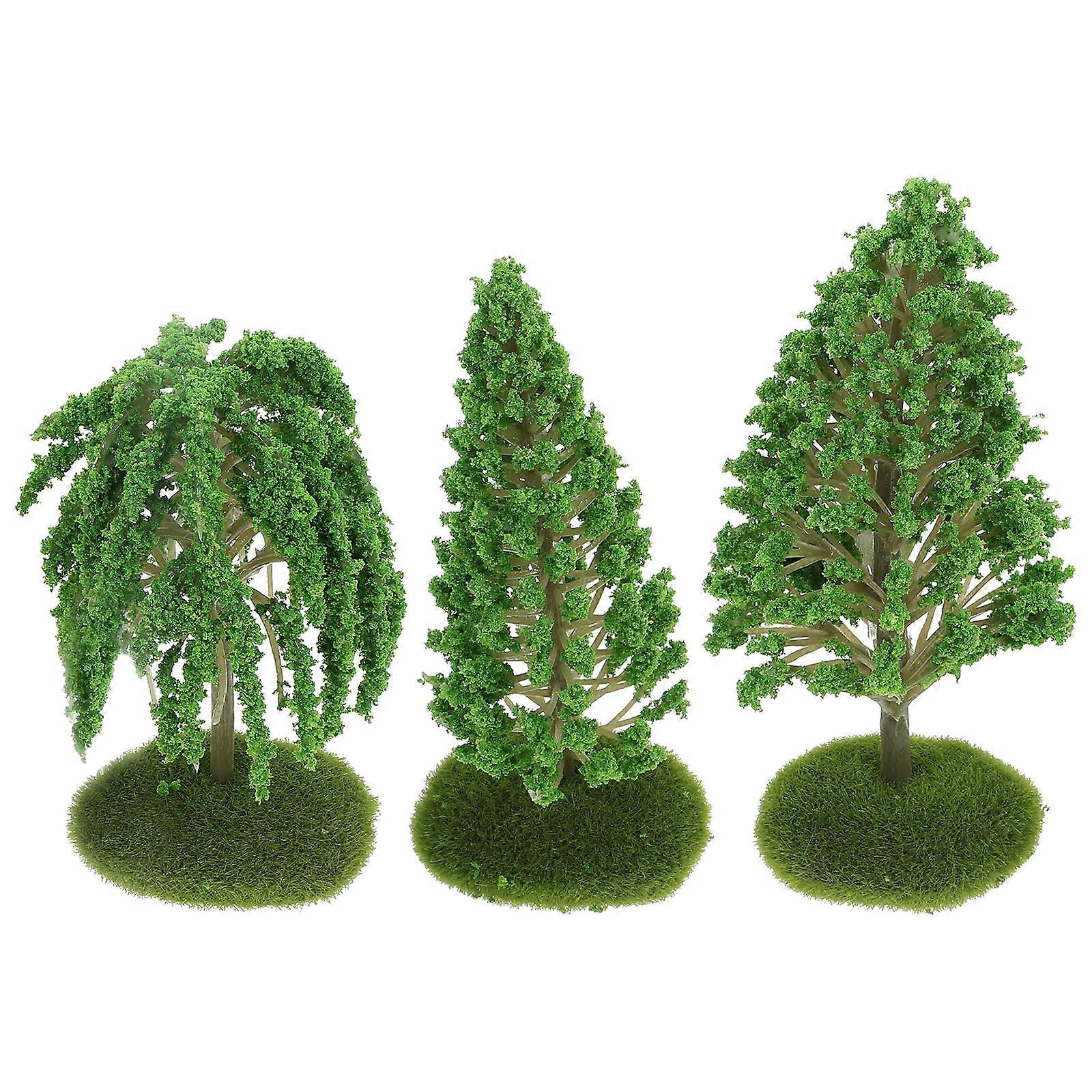 Miniature Tree Model for Decor 3Pcs Green Plastic Sand Table Ornament