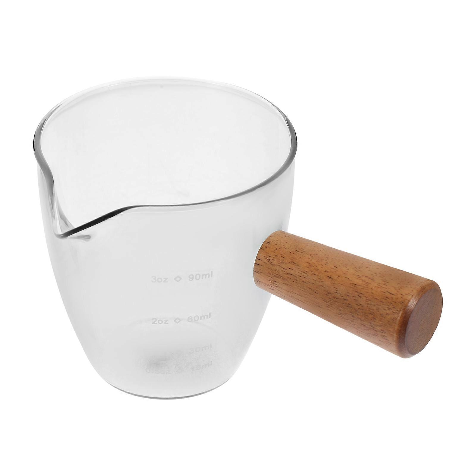 Glass Creamer Pitcher With Wood Handle For Home Use And Restaurant Use In Grey Material For Measuring 1Pack