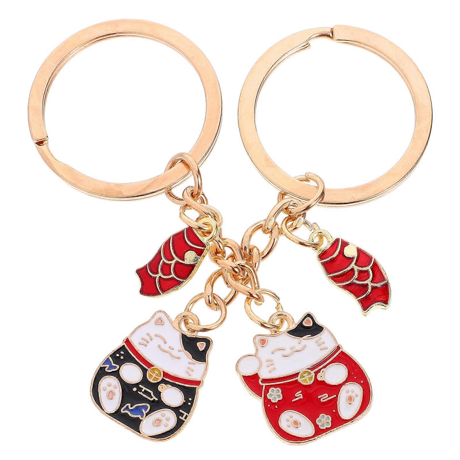 Japanese Beckonings Cat Keychain Maneki Neko for Luck 8Pcs Set