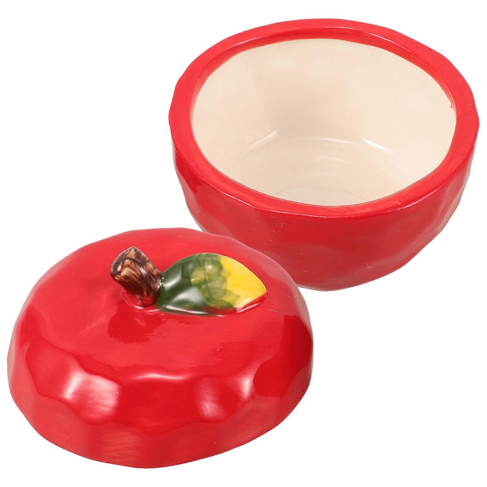 Red Apple Ceramic Storage Jar for Storage 3Pcs Christmas Candle Jar