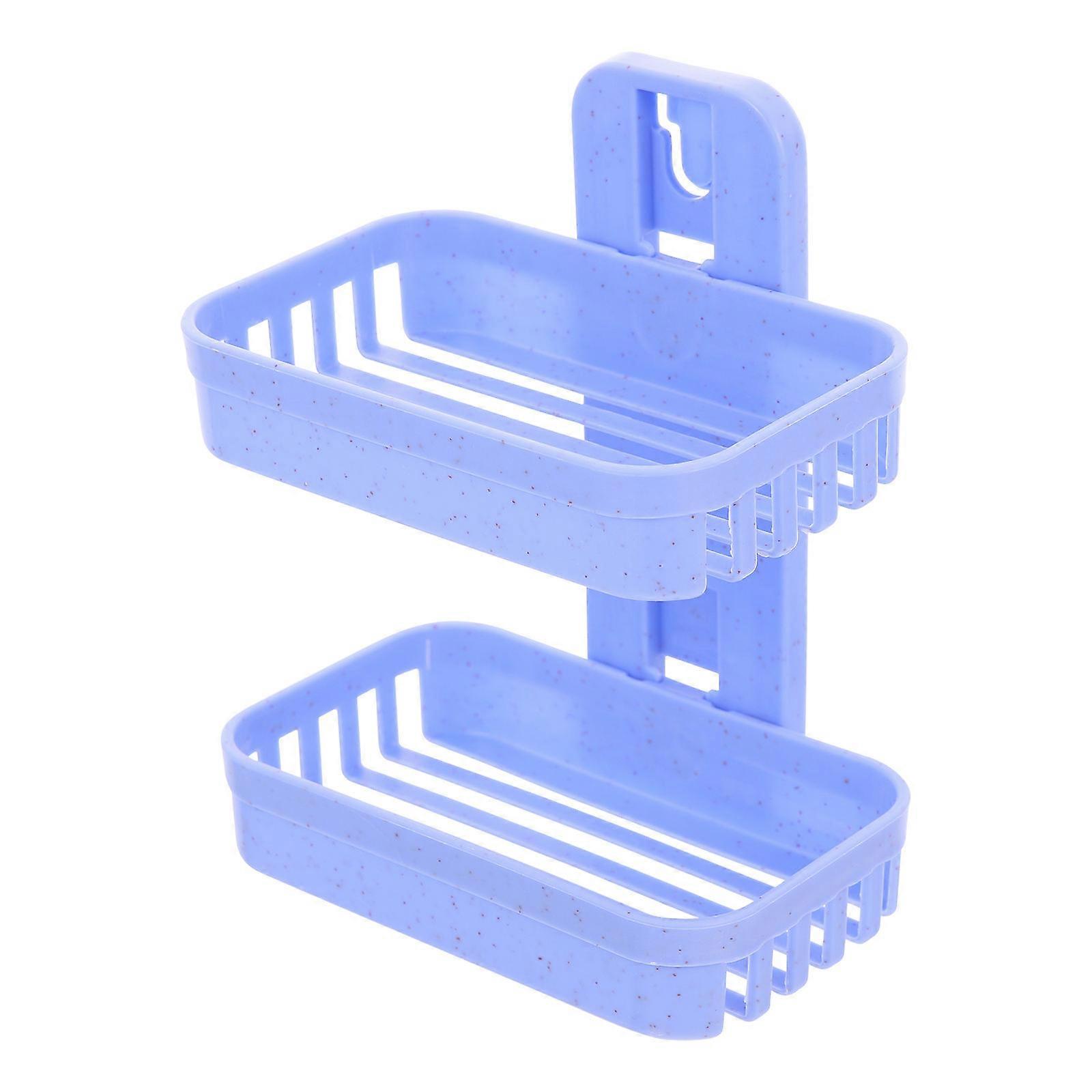Plastic Soap Dish Holder Double Layer Design for Storage 2Pcs Blue