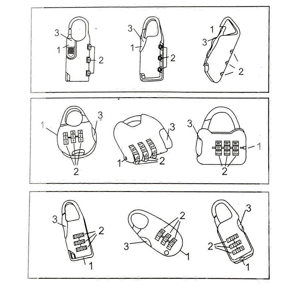 Portable 3 Digits Combination Lock Security Black Padlock Suitable for Travel 3Pcs