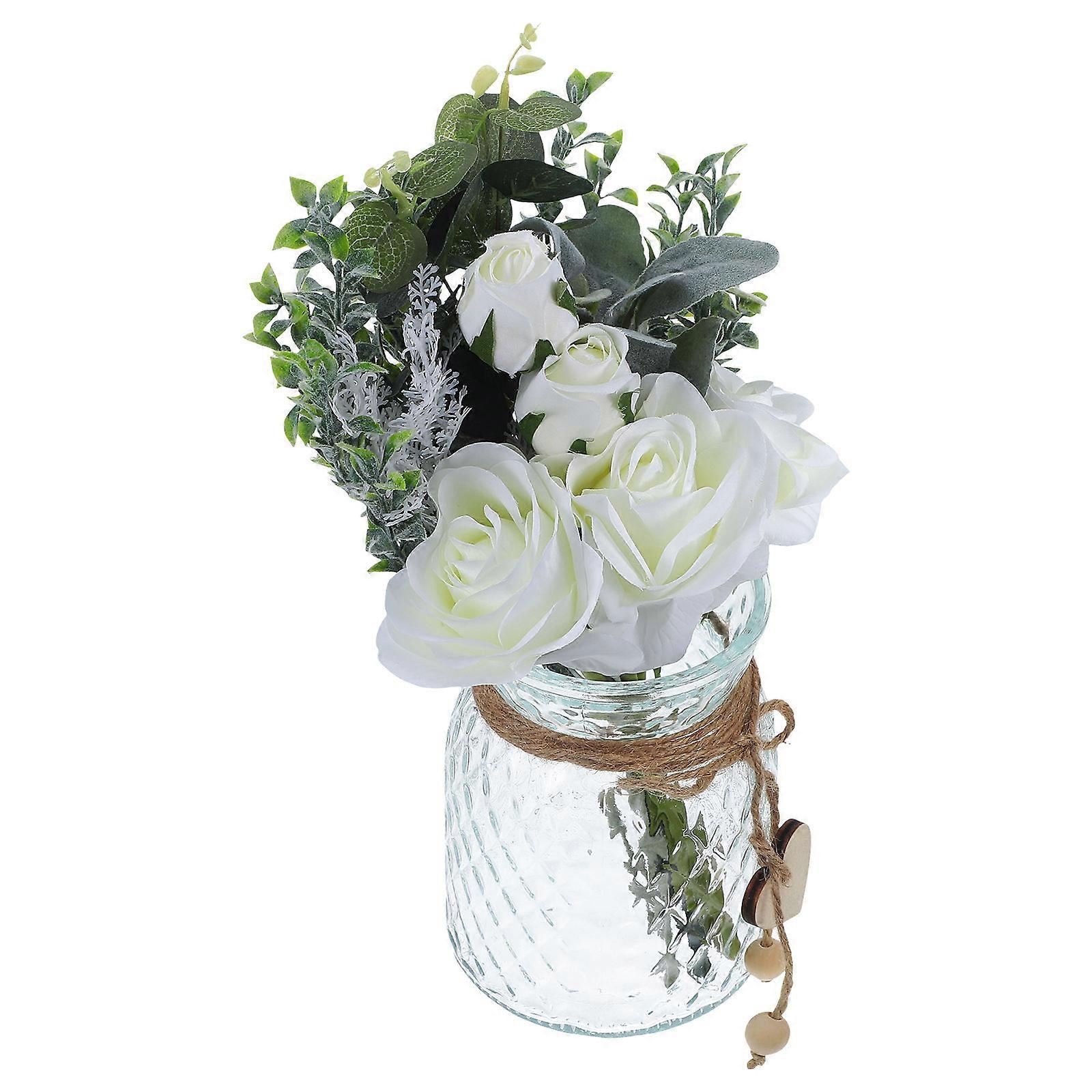 Simulation Flower Decor for Desktop Use 2Sets Artificial Flowers and Vase