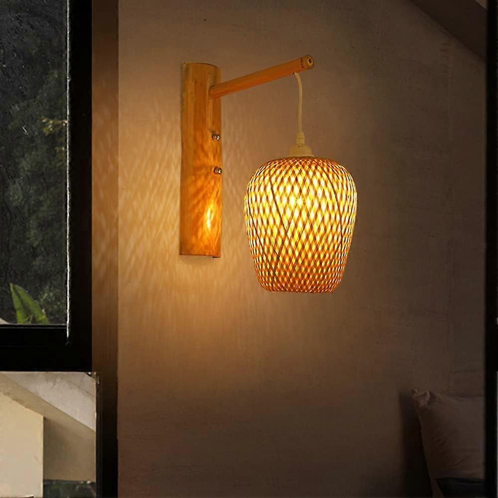 Rustic Wicker Sconce Lighting Rattan Wall Lamp E27 Compatible Natural Woven Lampshades Bamboo Wall Light Farmhouse