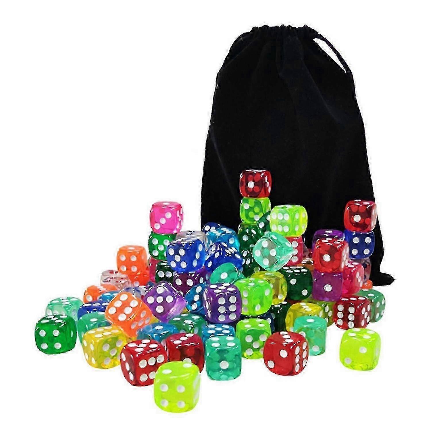 100Pcs Dot Dices with Bag Six Sides 14mm Colorful Dices Six Sided Dices for Board Game Classroom Mat