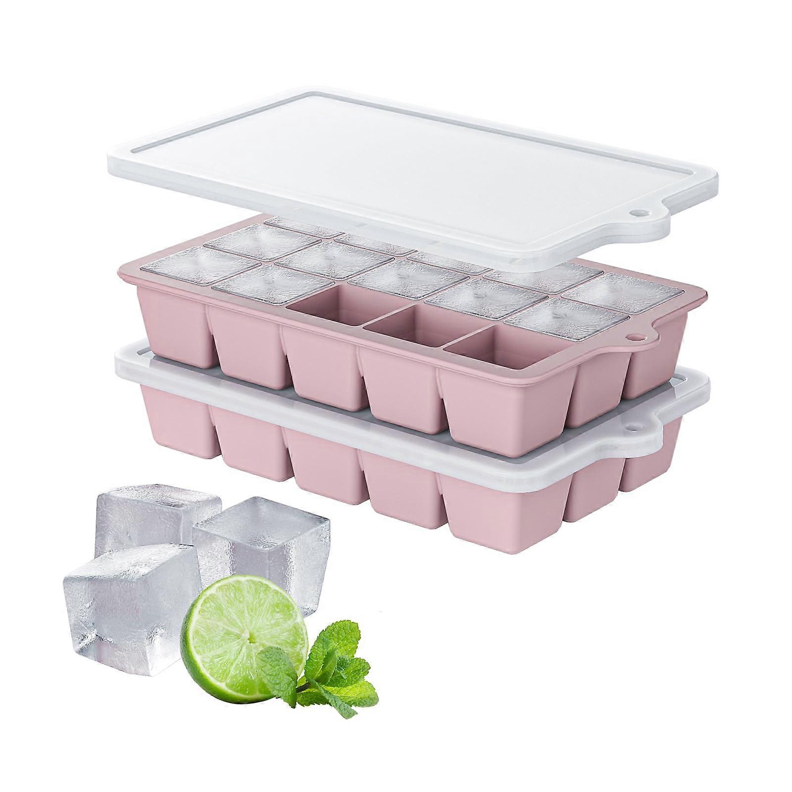 Silicone Ice Cube Tray 2 Pack With Lid Pink Freezer Safe Mold For Whiskey And Baby Food BPA  Easy Release