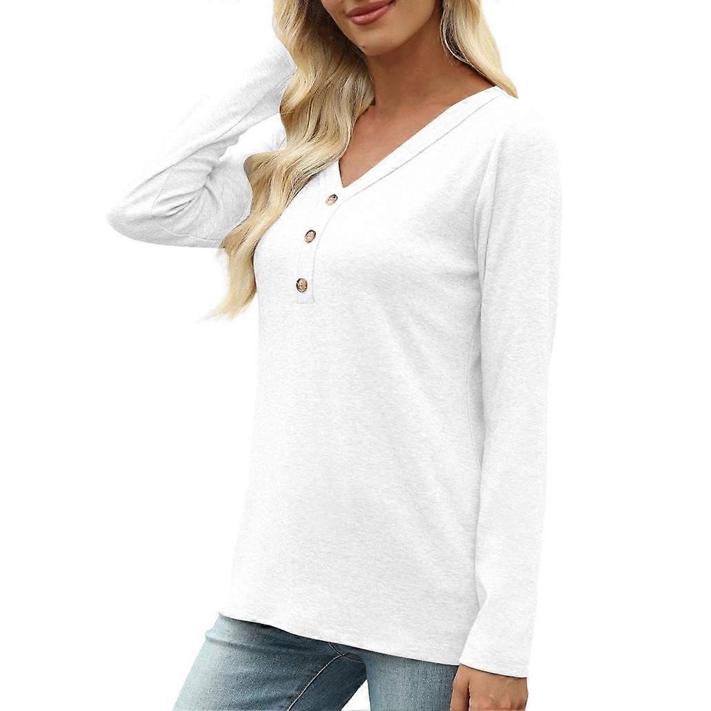 Women's Tops Long Sleeve Button Pullover Fashion Casual Lightweight Tunic Workwear  White XL