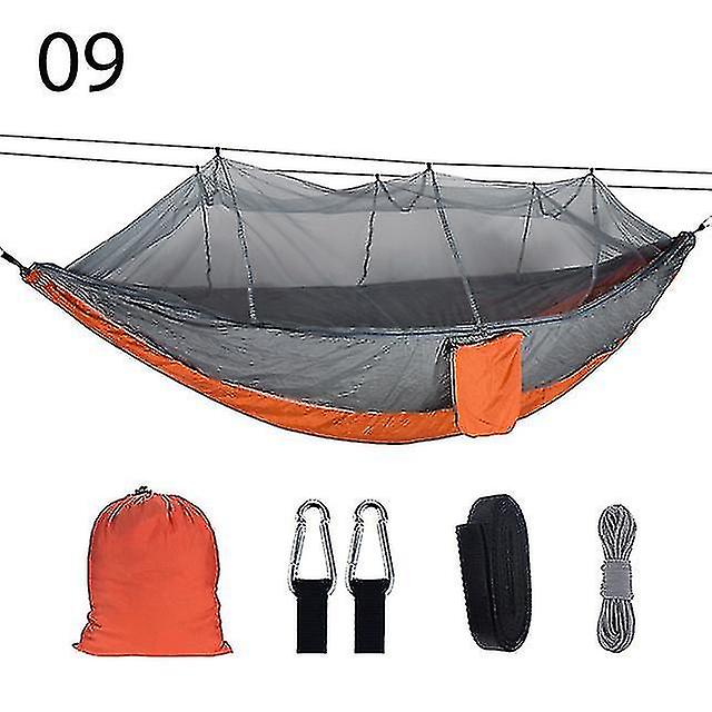 ハンモック2人用ポータブルアウトドアキャンプハンモック、蚊帳付き高強度パラシュート生地吊り下げ