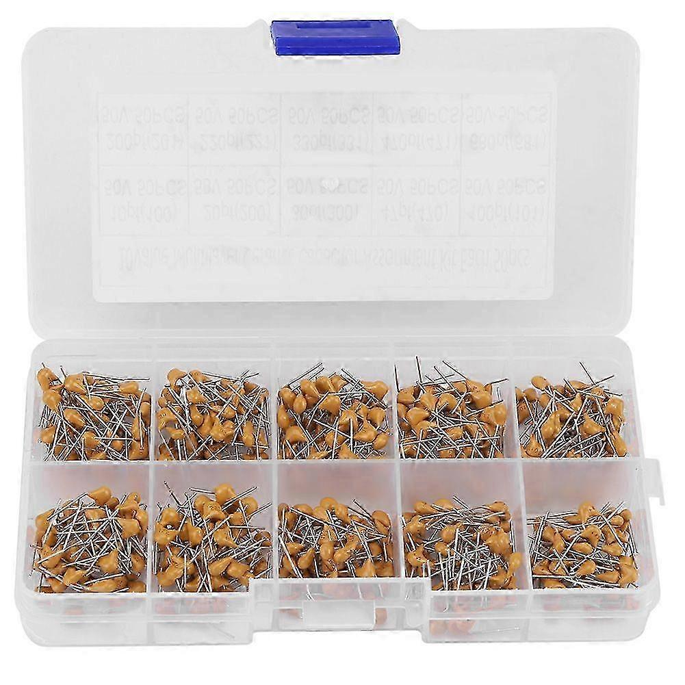 500pcs 10 Values 50V 10PF-680PF Monolithic Ceramic Capacitor Assorted Kit