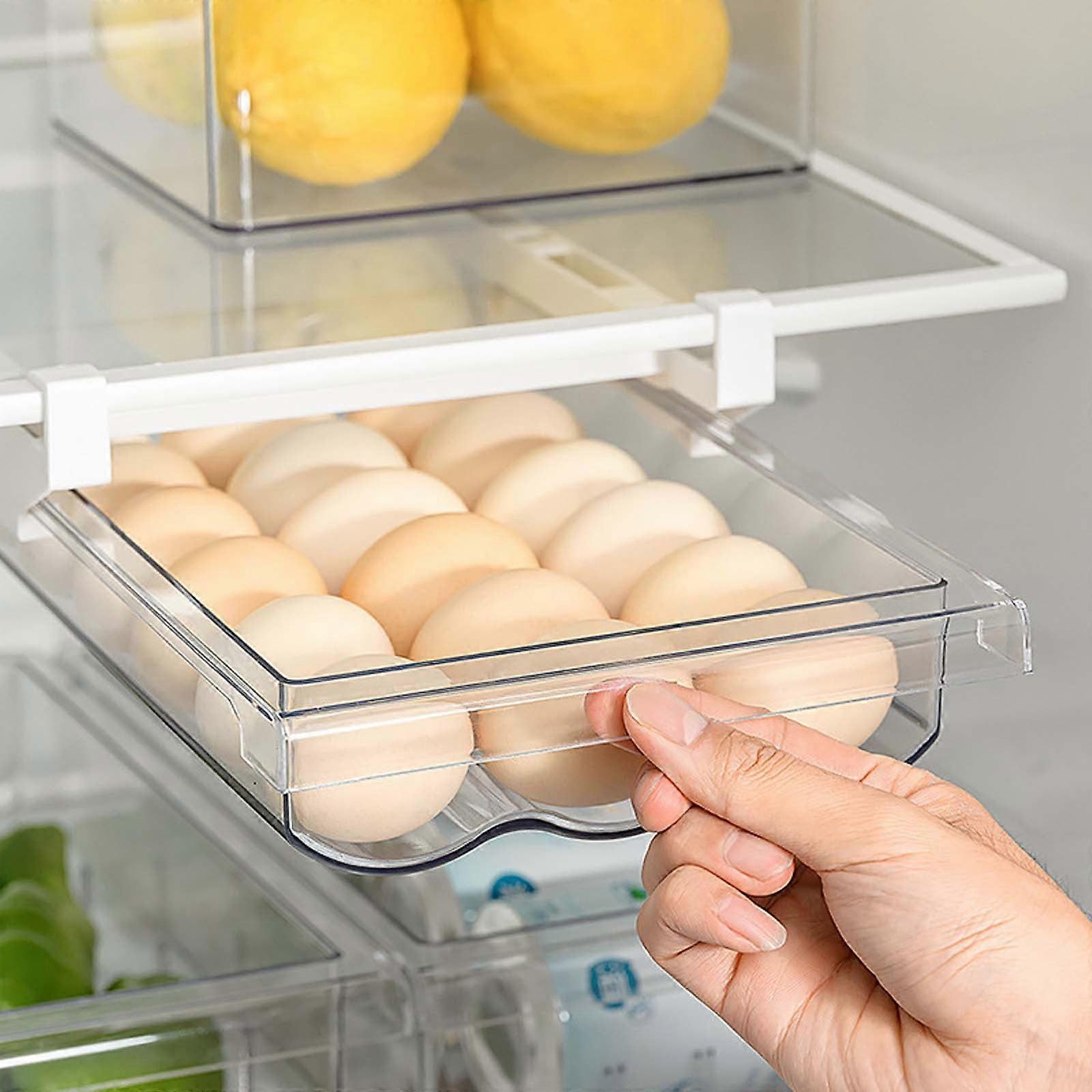 Donemore Large Clear Egg Holder Tray - Refrigerator Organizer Bin Compatible with Standard Egg Cartons, Clear Plastic Storage Container for Home