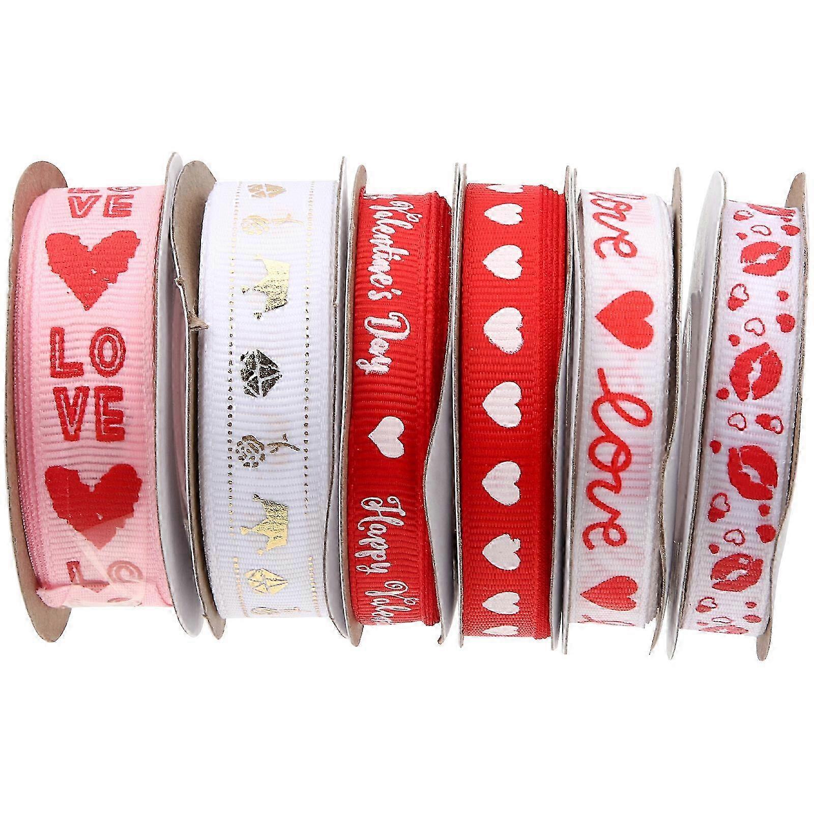 6 Rolls of Lovely Valentines Day Theme Ribbon Delicate Heart Pattern Gift Box Wrapping Ribbon900X1.5cmAssorted Color SZRH
