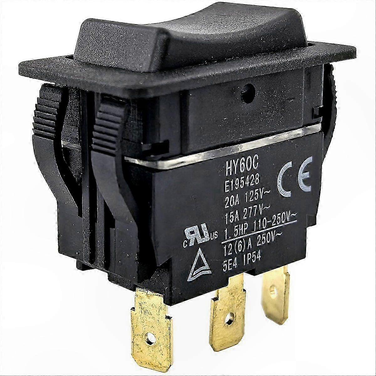 Heavy-Duty HY60C 3-Pin On-Off-On Rocker Switch 20A/125V for Motors & Tools