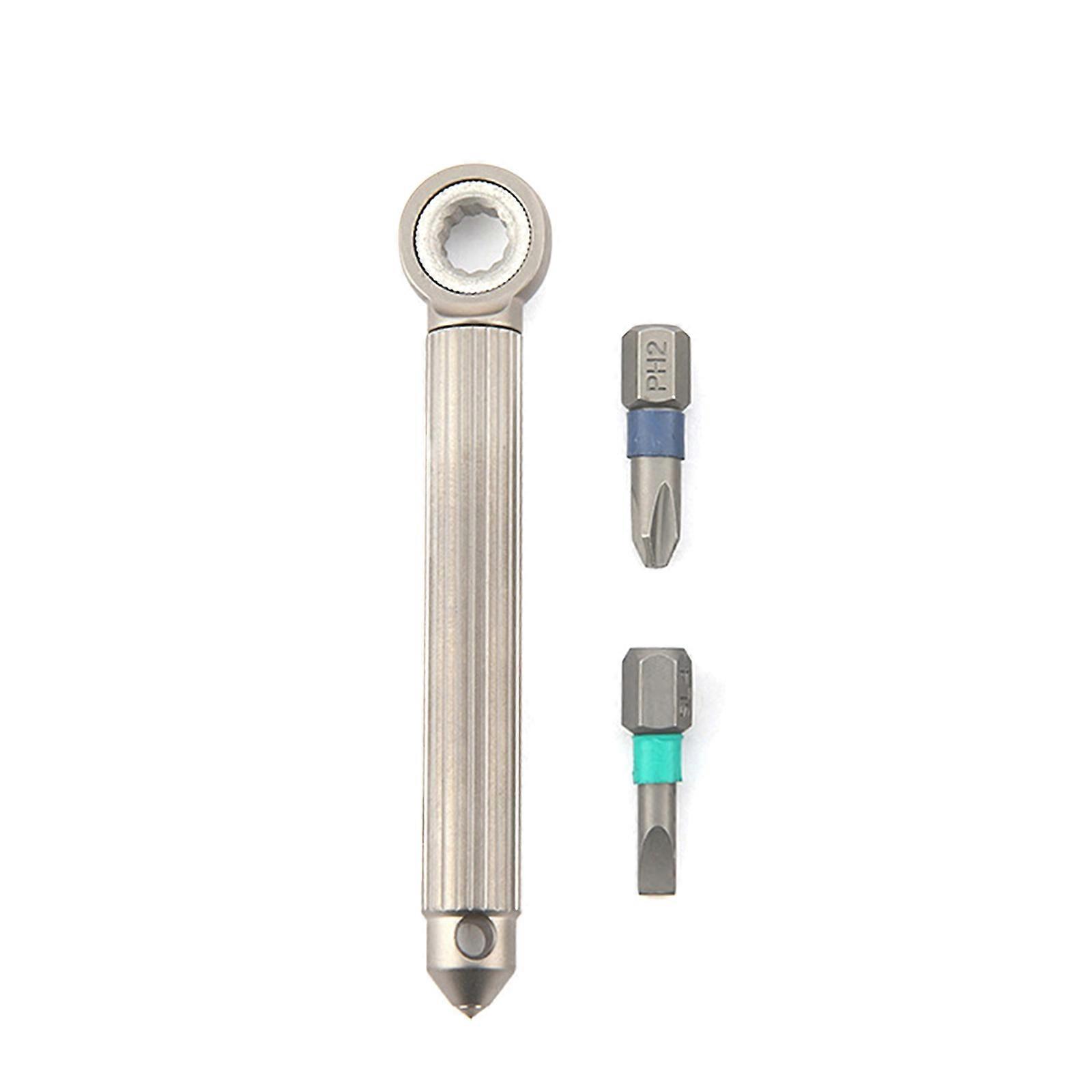 Ratcheting Screwdriver Set with Bit Household Repair Tool Ratcheting Handle Titanium Brass Modularity Screwdriver  titanium color