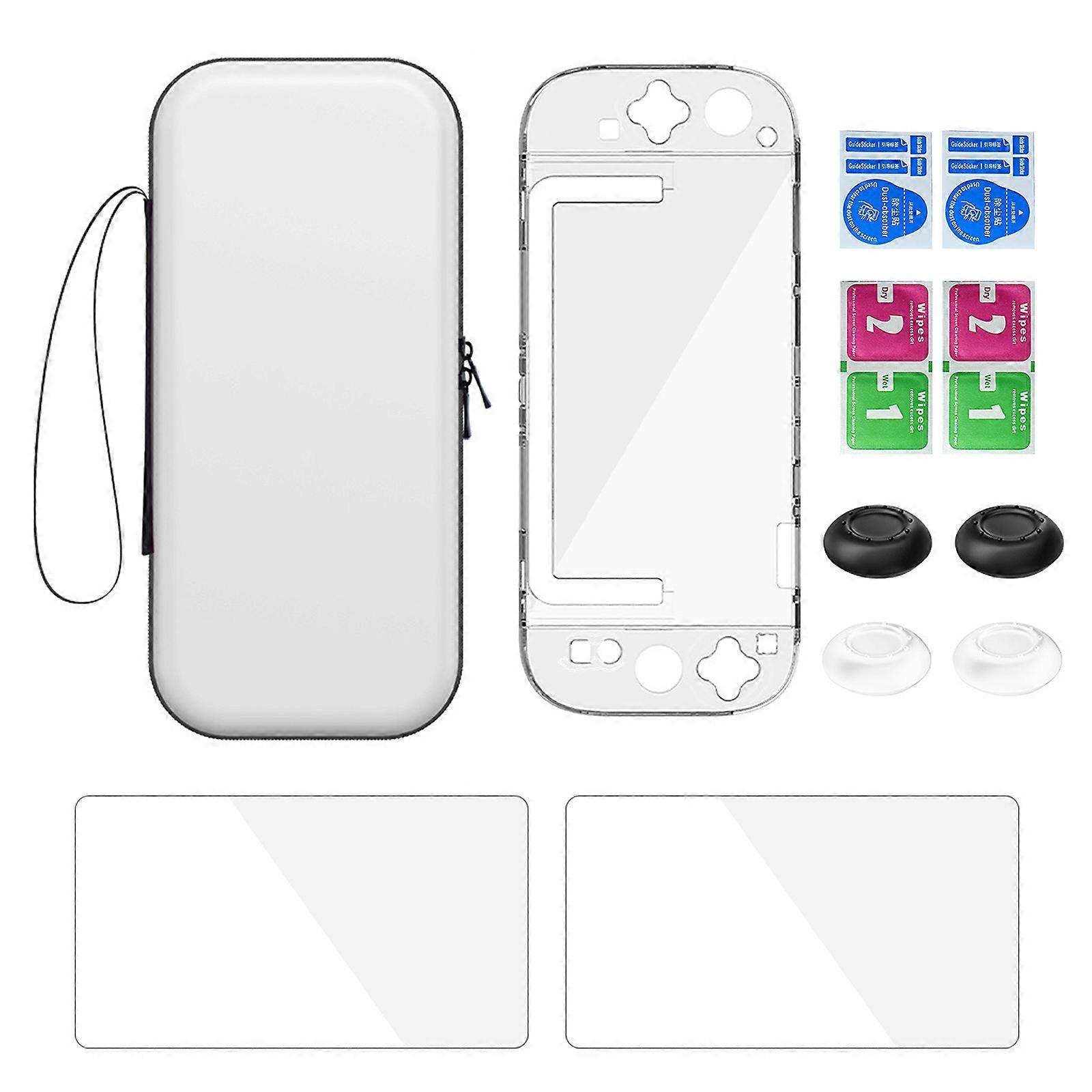 Gaming Console Protective Guard Shockproof Case Controller Covers Screen Protector Joystick Caps Set for Handheld Device  White