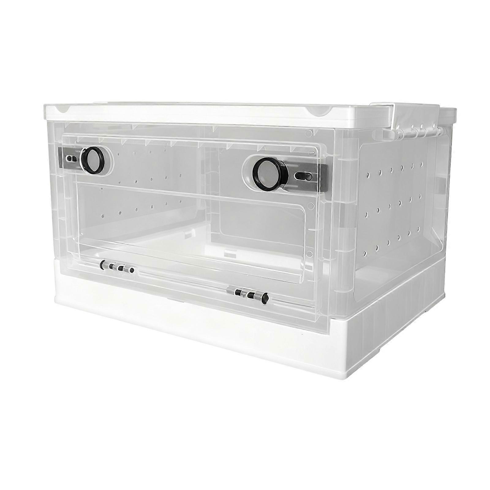 Plastic Lizards Keeper Tanks Observation Panel Breathable Design Stackable Enclosure with Wheel  White