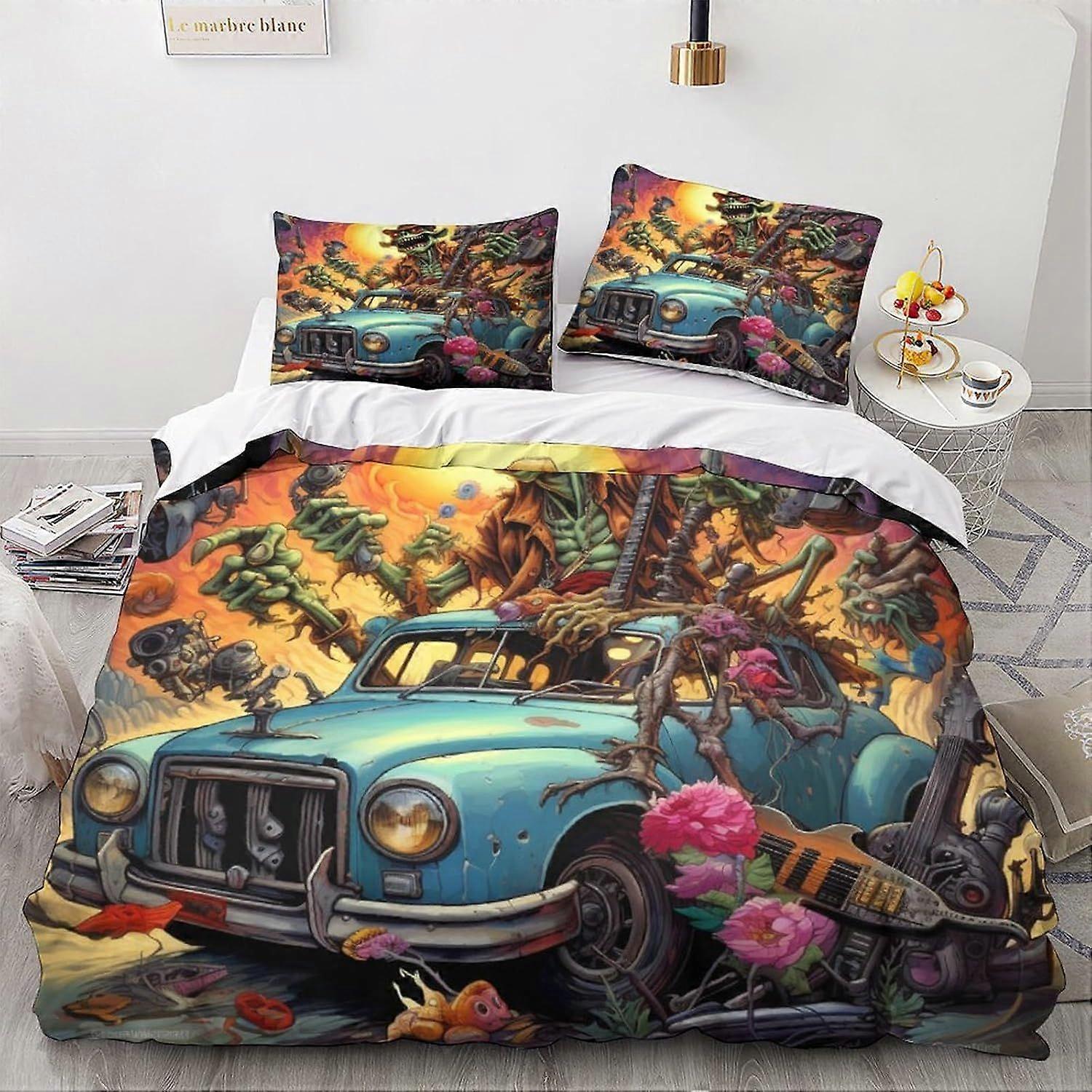 LikeEj monstro roupa de cama edredom capa 3D cartoon impresso edredom capa edredom com fecho com zíper, carro vintage cama King