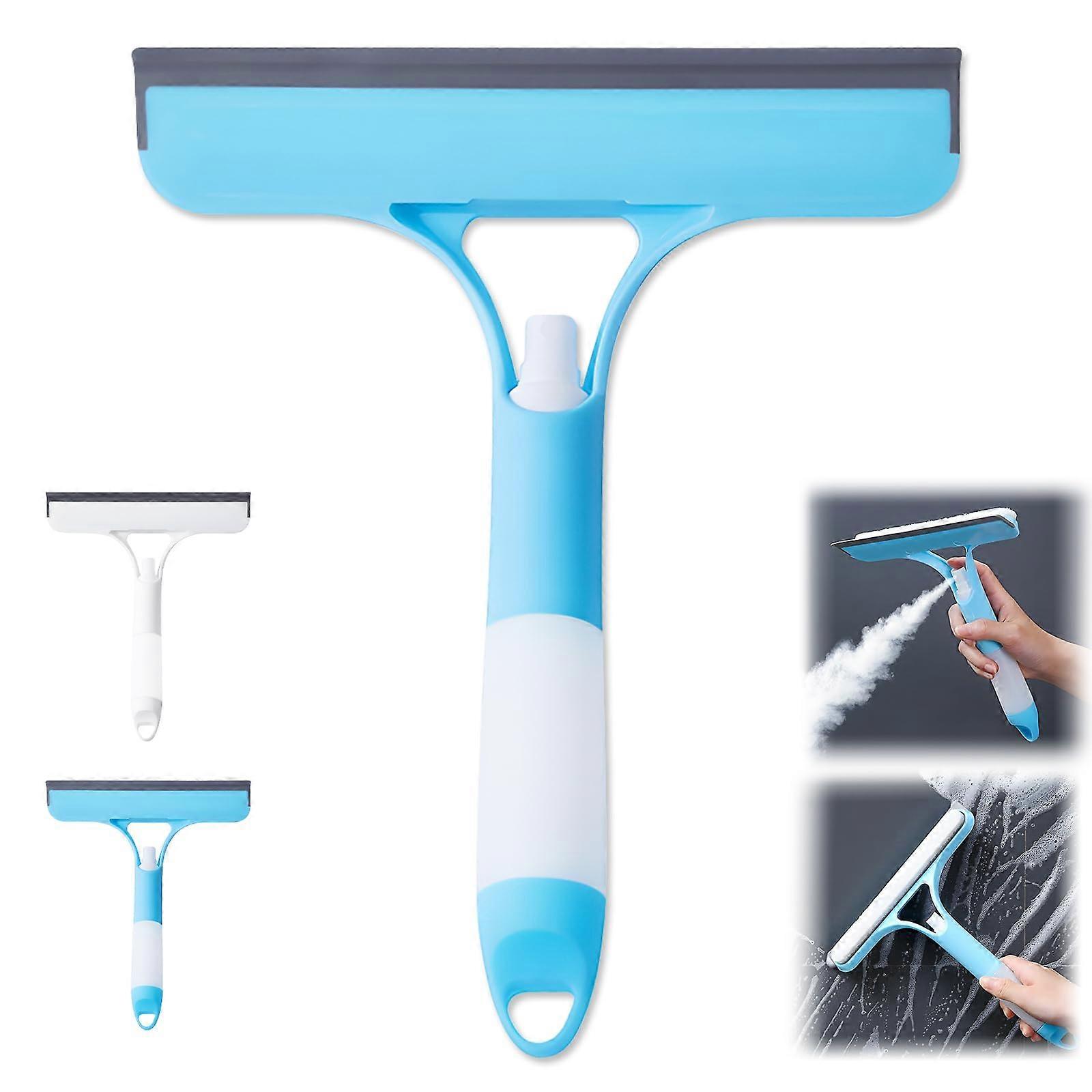 Window Squeegee with Spray Bottle, 3 in 1 Glass Cleaner Scraper for Home, Kitchen, Car Windows (Blue)