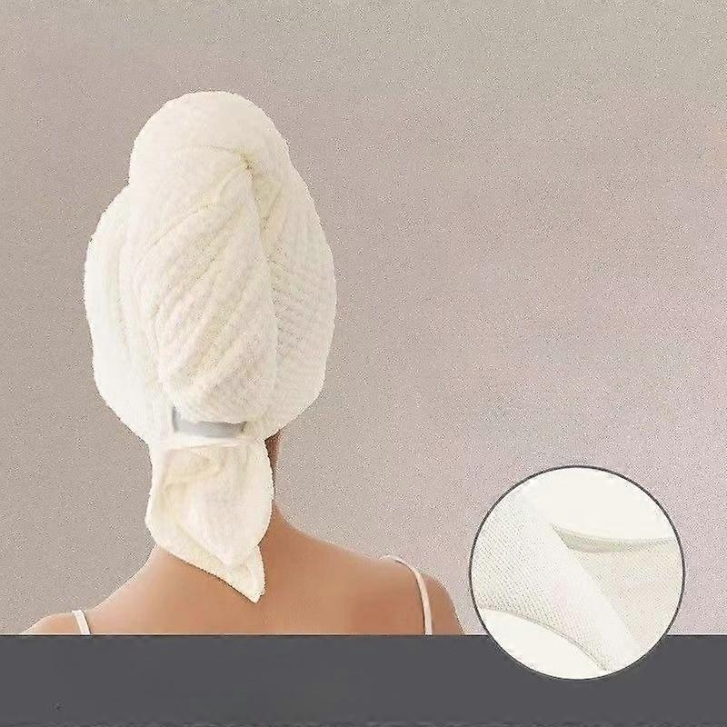 Large Hair Drying Towel Solid Color Water Absorbent Microfiber Wrap with Elastic Strap Soft Quick Drying Towel for Hair