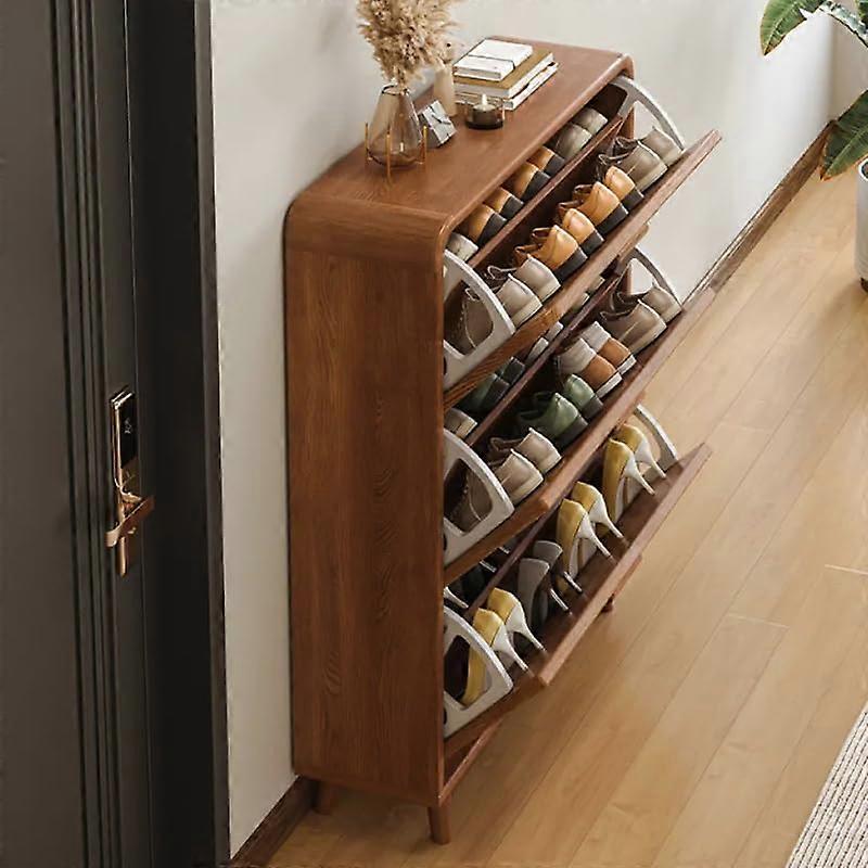 Shoe Storage Cabinet with FrontDrop Shelves, Brown & White Entryway Organizer for Foyer and Hallway, SpaceSaving 47'x7'x47'