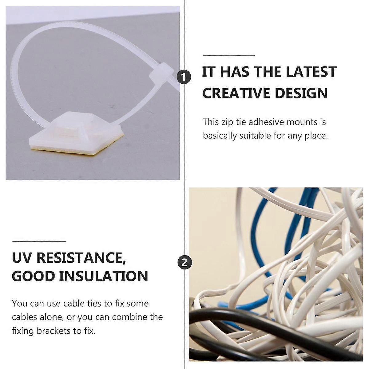 MultiPurpose Zip Tie Adhesive Mounts Self Adhesive Cable Tie Holders (White)