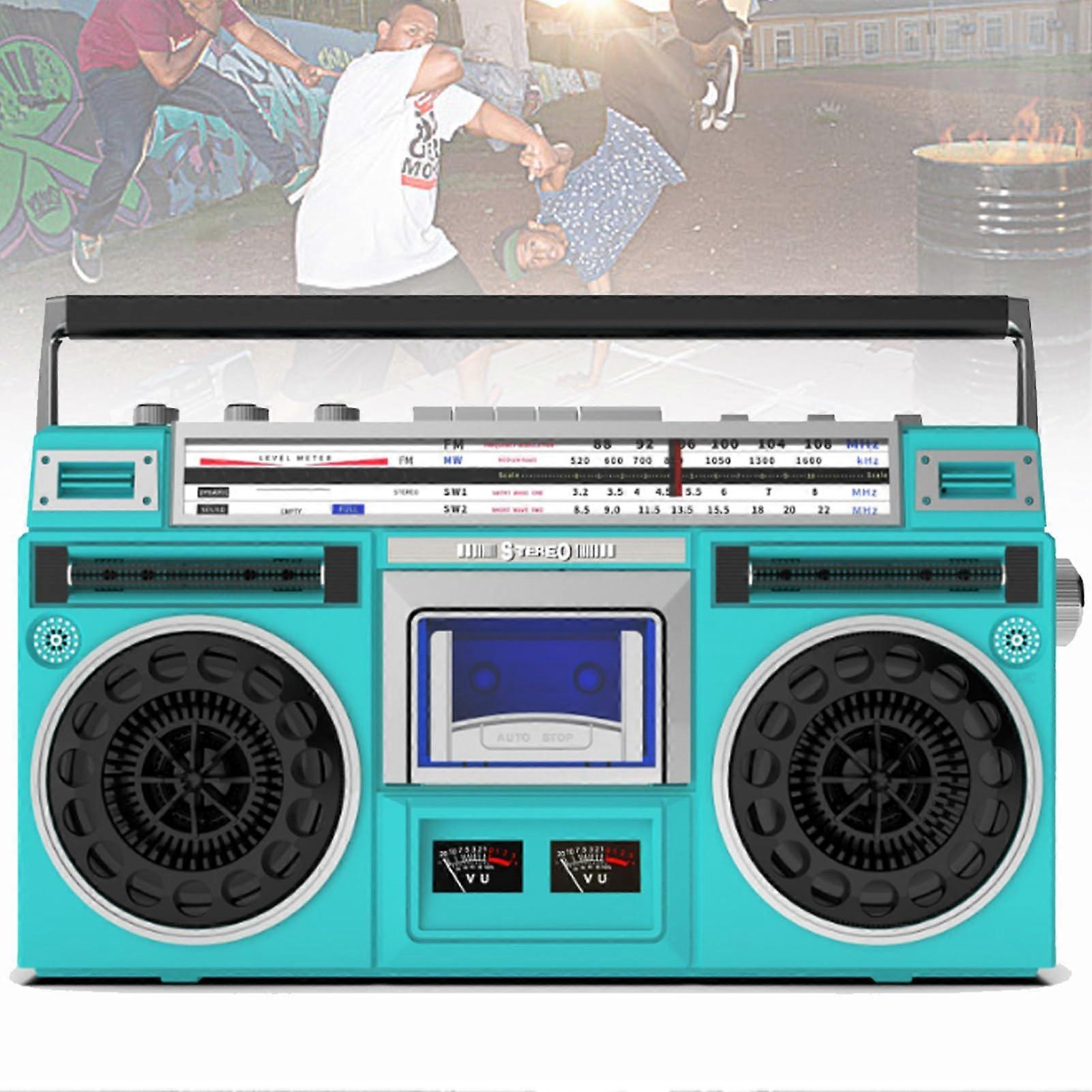 Classic 80s Style Retro CD Player Boombox AM/FM Radio Portable Cassette Boombox Green SD/USB Input Cassette Recorder