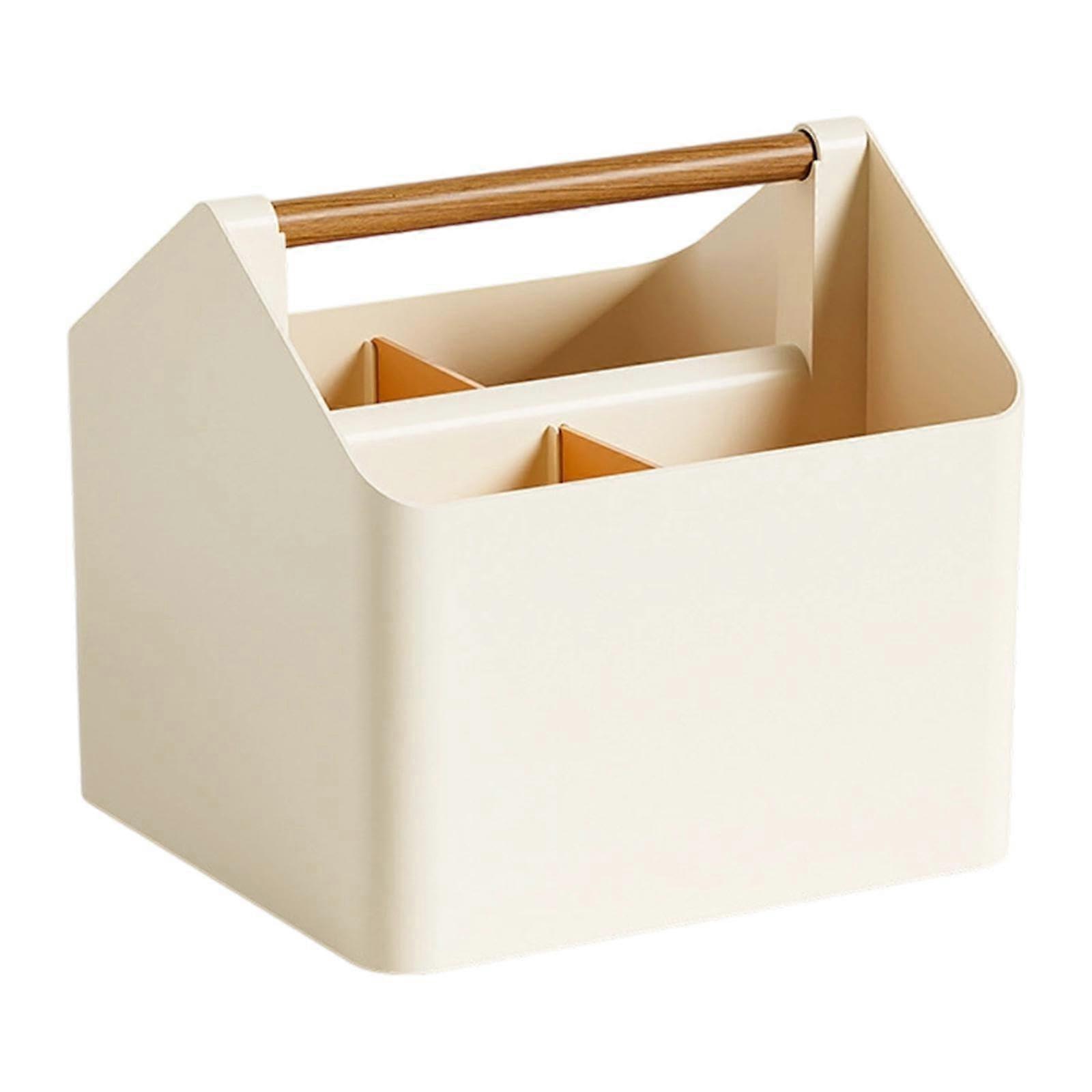 Storage Basket with Wooden Handle and Adjustable Compartments for Snacks Makeup and Home Organization