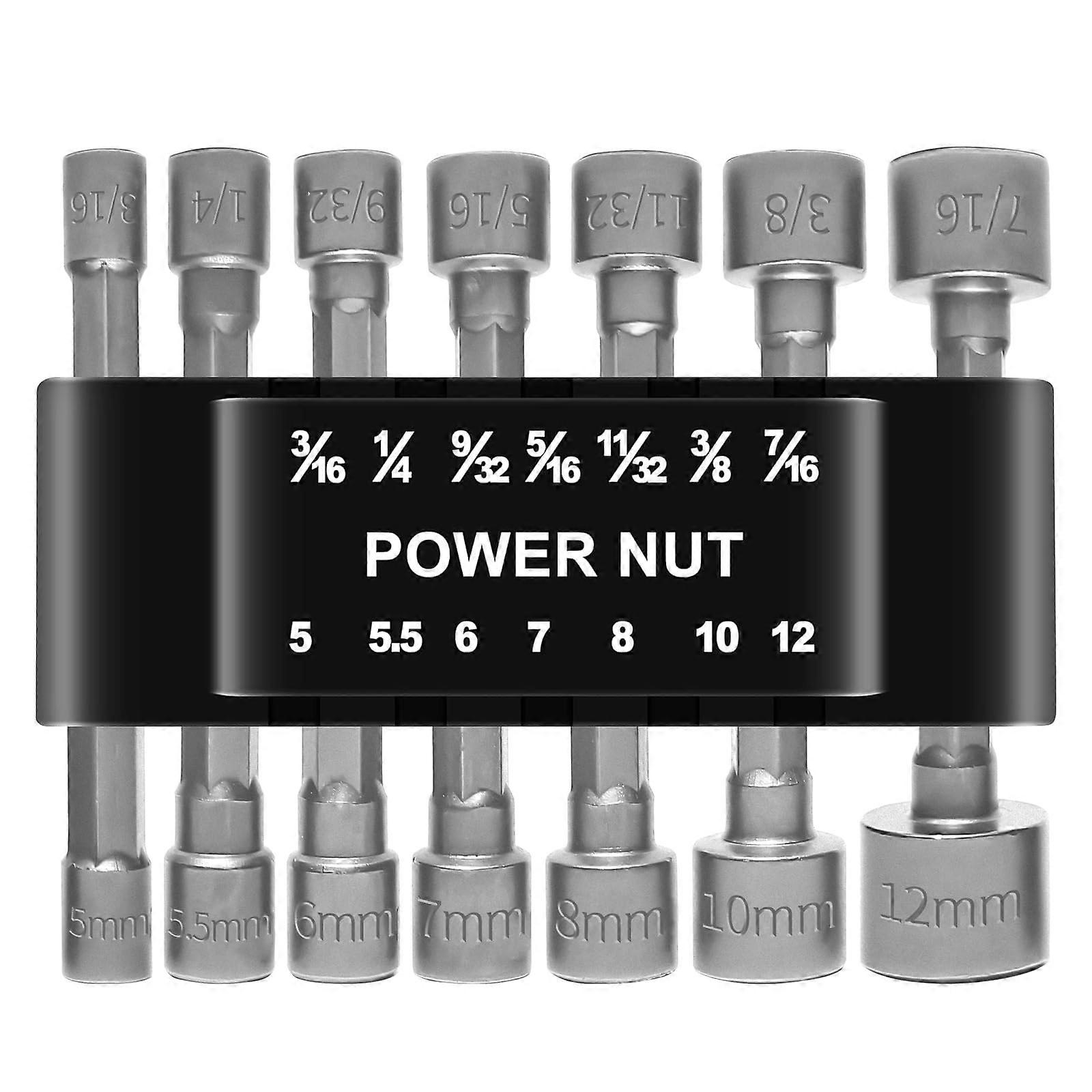 14 Piece Nut Driver Set with 1/4 Inch Hex Shank Metric and SAE Bits for Impact Driver and Drill