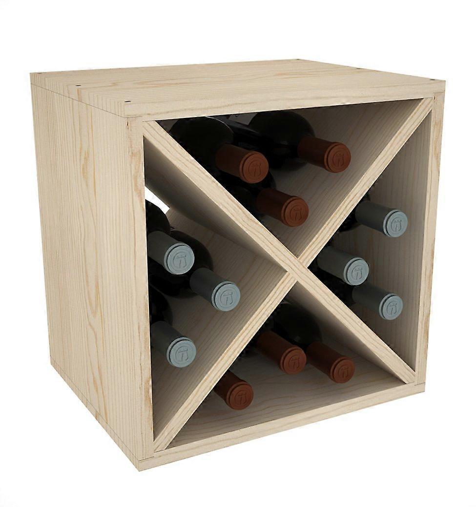 12 Bottle Wine Rack Pine Full Depth Wooden Storage Cube for Kitchen or Cellar