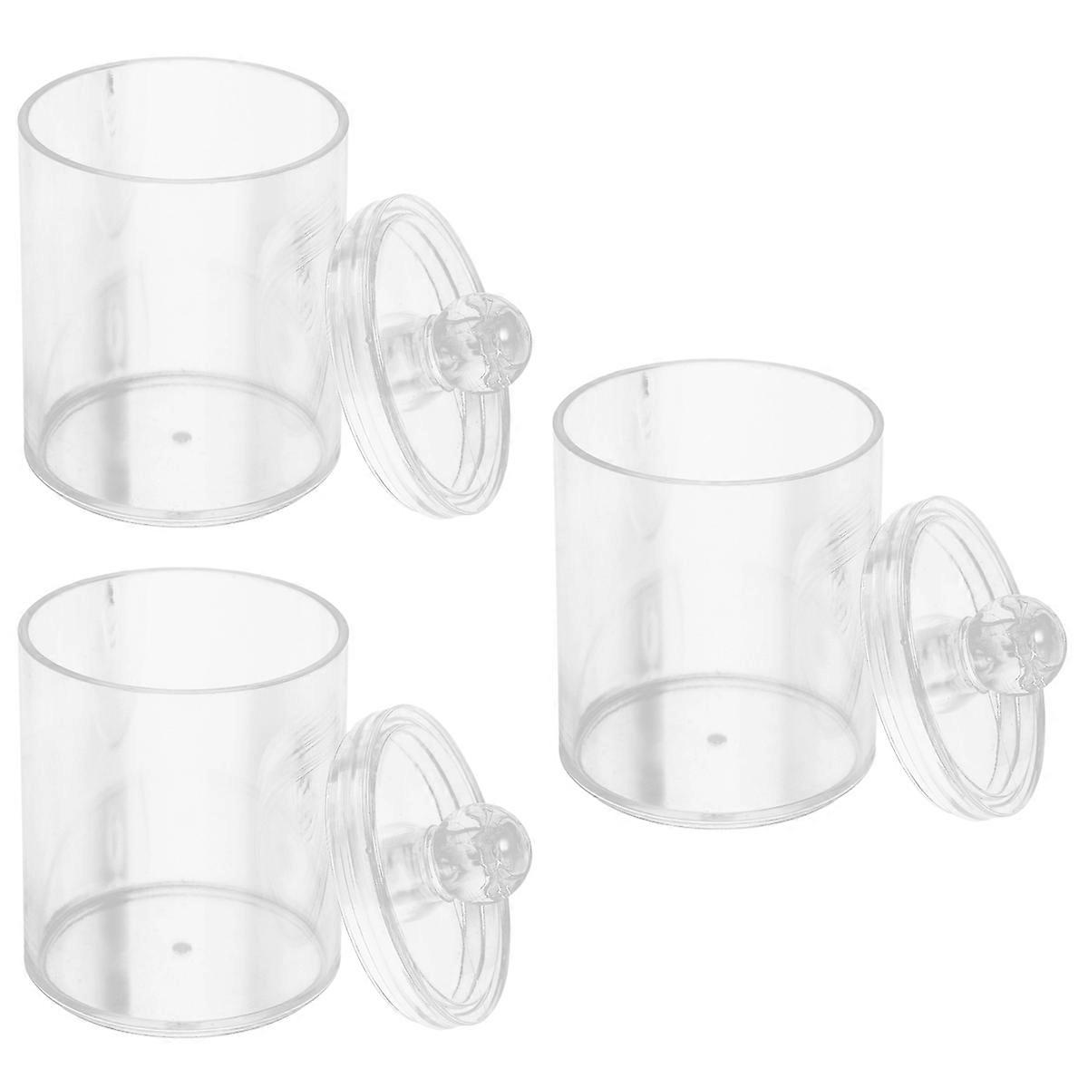 Household Storage Container for Cotton Swabs 3Pcs Transparent Round Box
