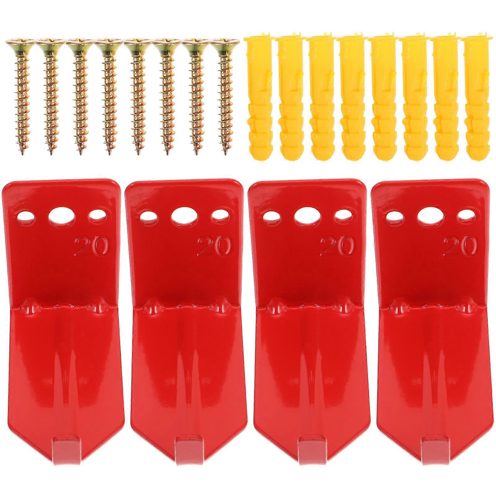 Red Fire Extinguisher Mounting Bracket Metal Hooks for Hanging 4Pcs