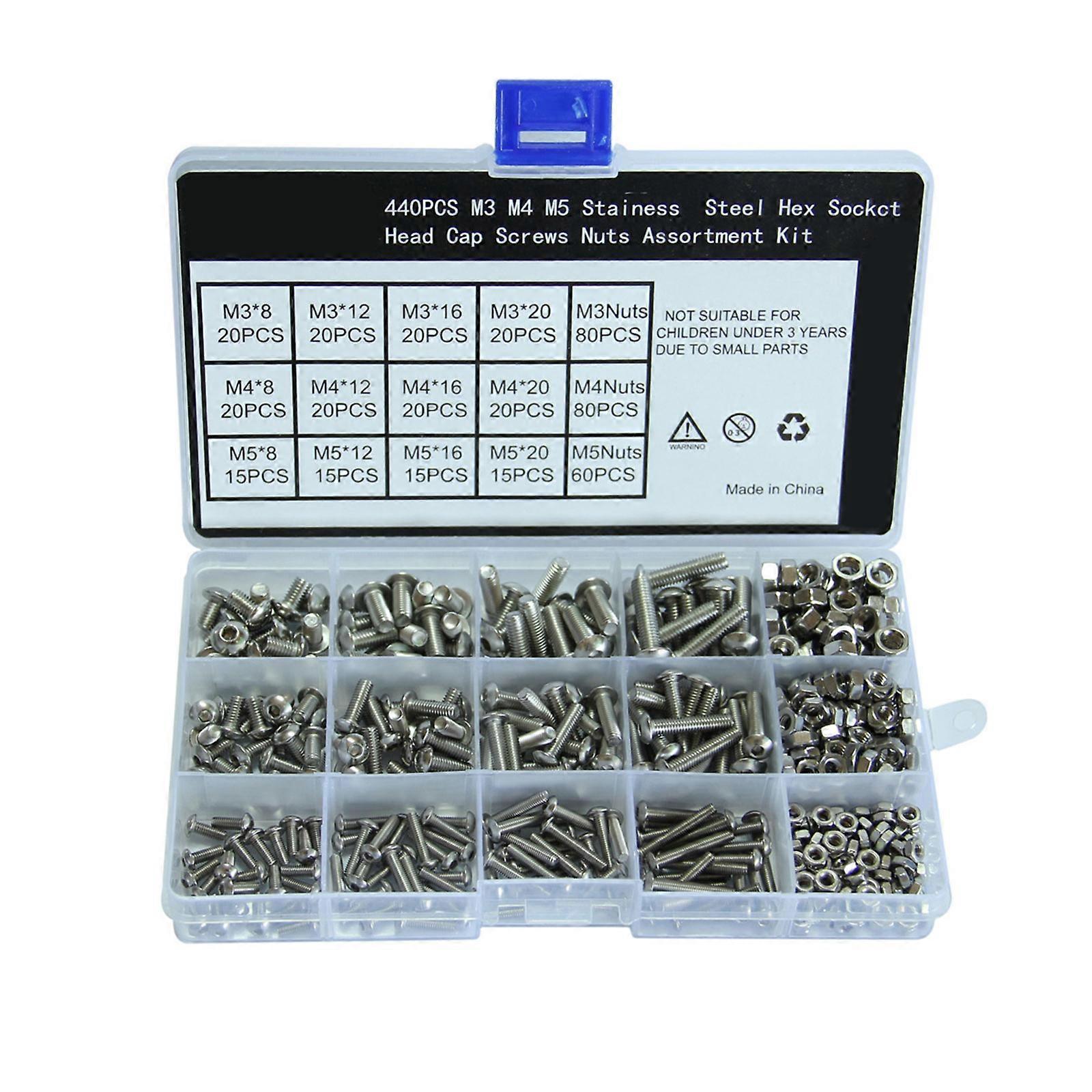 Screws and Bolts Metric M5 Socket Head Screw Nuts 440Pcs Assortment Kit