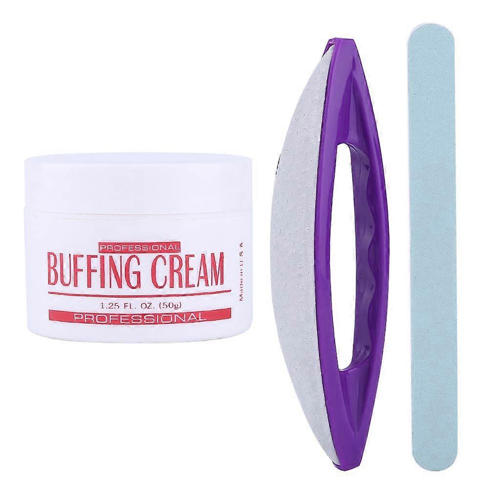 Manicure Buffing Kit with Cream, Leather Buffer and Polisher for Smooth Salon Quality Nails