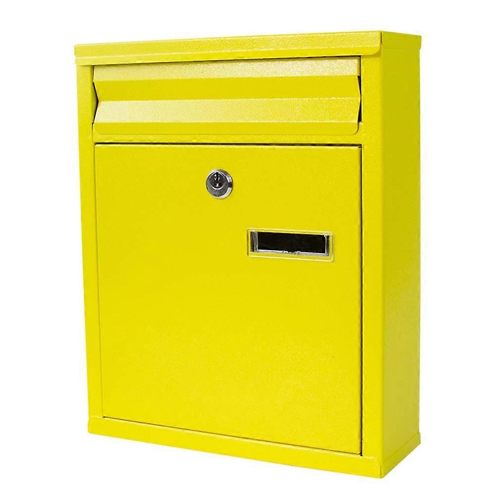 Yellow Galvanized Wall Mounted Mailbox Lockable Rustproof Retro Outdoor Post Box for Villa