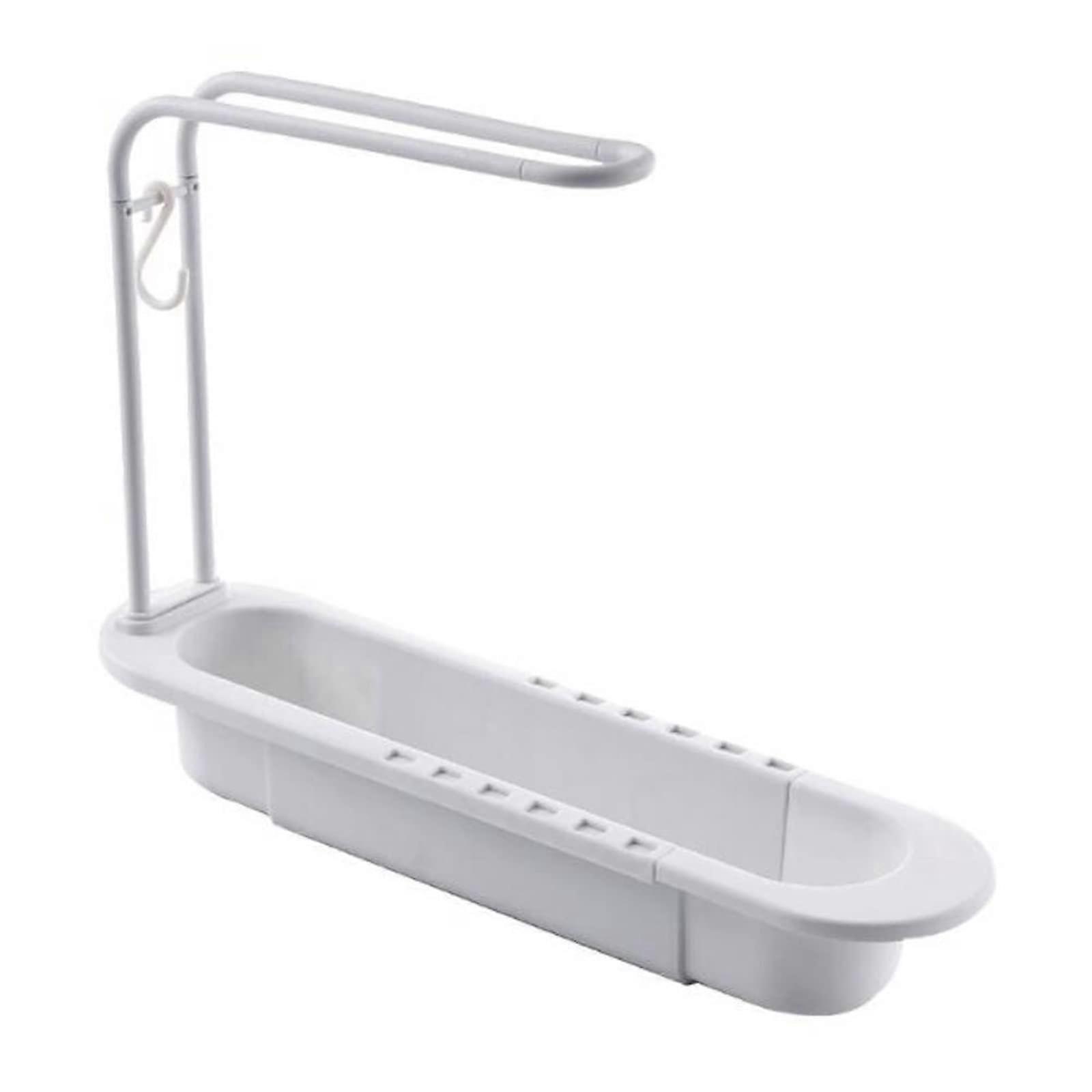 Telescopic Sink Rack White Adjustable Kitchen Storage Shelf with Neutral Finish