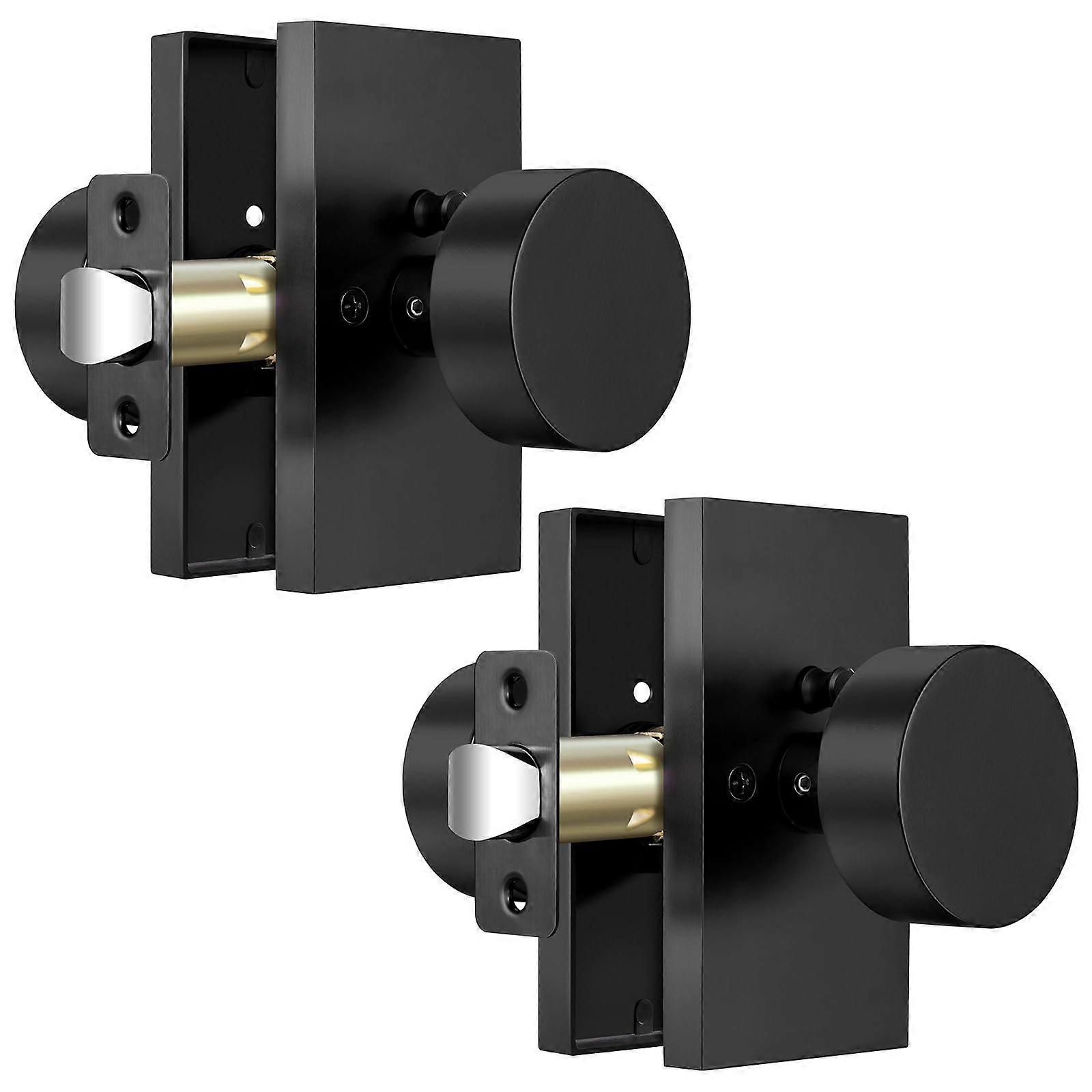 Matte Black Privacy Door Knobs 2 Pack with Lock, Modern Rectangular Design for Bedroom Bathroom