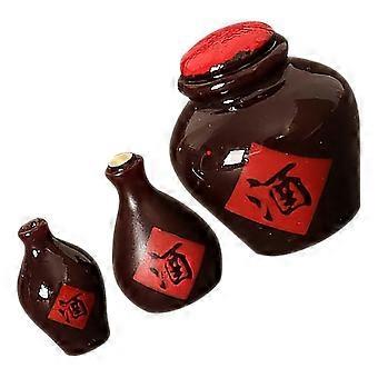 Miniaturas de Garrafas de Vinho, Jarros de Vinho para Decoração, Conjunto de 3 Peças em Resina Marrom Escuro, Acessórios para Bonecas