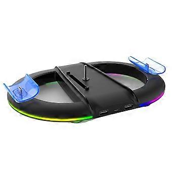 IPEGA Vertikal Stand PG-P5S045 til PS5 Slim/Pro, Multifunktionsdock med RGB-belysning, Headsetkrog og Dobbelt Controlleropladning