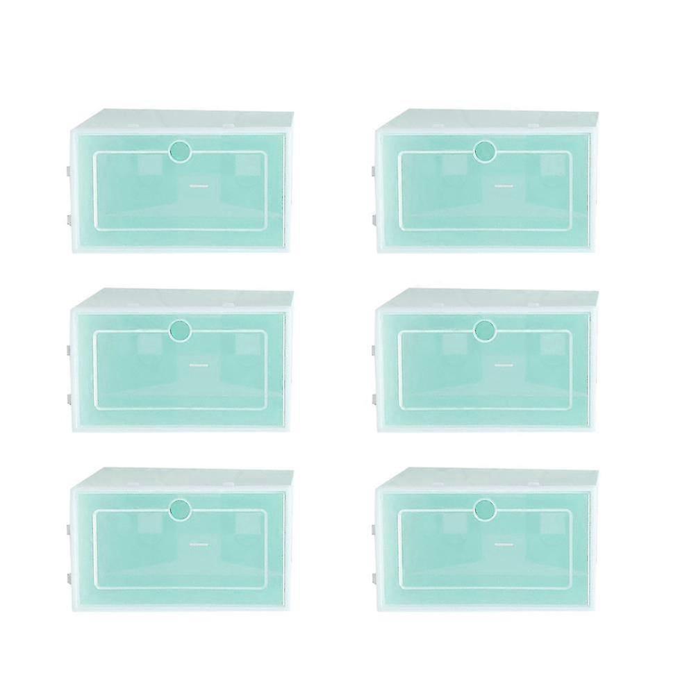 Stackable Shoe Storage Box, 6-Pack Green, Thickened PP, Transparent Door for Easy Viewing