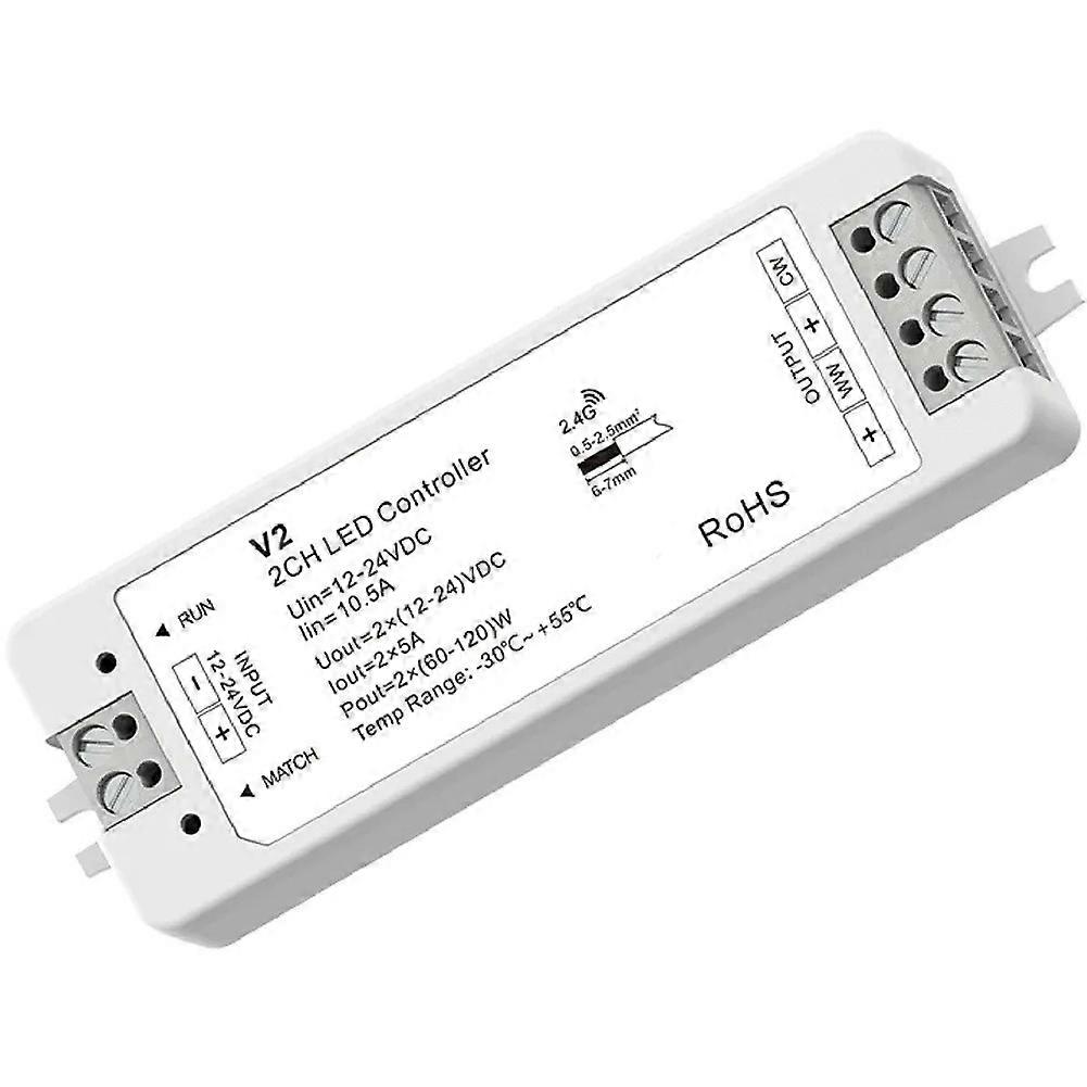 LED Controller CCT LED Strip Dimmer 2CH5A Auto-Transmitting Function Fade Mode Touch Slide 2.4GRF Remote Controller