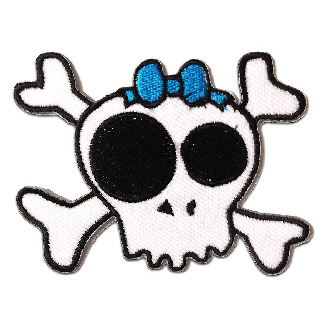 Patch / iron-on patch - Skull with bow - white - 5.9 x 7.8 cm - Patches