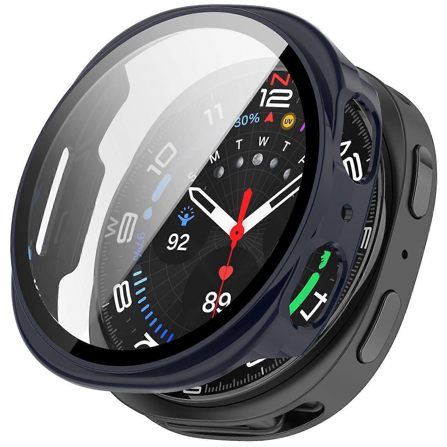For Samsung Galaxy Watch 8 40mm Plastic Protective Case + 9H Tempered Glass Blue