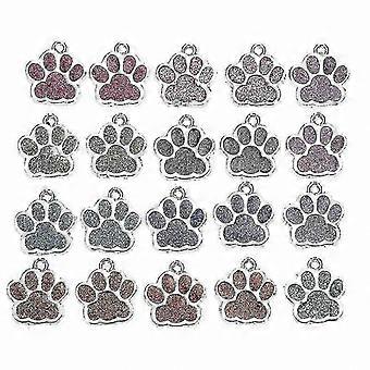 Pet Collar Pendants 20 Pcs, Alloy Paw Shape Decorative ID Tags and Pet Decorations