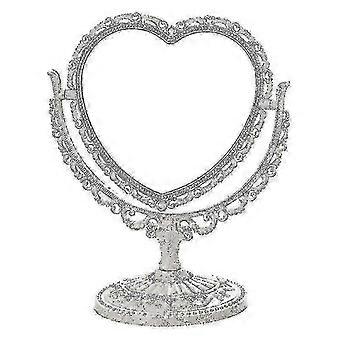 Makeup Mirror Heart Shaped Rotatable Double Sided Desktop Cosmetic Vanity Mirror(1pc, White) QD