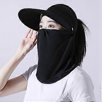 Sort dame sommerhat bred skygget hat solcreme hat dame foldbar hat udendørs casual hat vandreture sport hestehale hat-dery